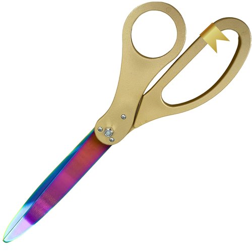 NEW EDITION Grand Opening Scissors – 25'' Shears Gold with Rainbow Blades for Ribbon Cutting Ceremony Heavy Duty Golden Scissors Ribbon Cutting Shears for Inauguration Ceremonies & Special Events