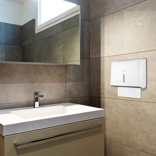Tioncy 6 Pack Paper Towel Dispenser Wall Mount Commercial with Lock Adhesive No Drilling or Screws Install Plastic Tri Fold, C Fold Paper Hand Towel Holder for Bathroom Restroom Office(White)