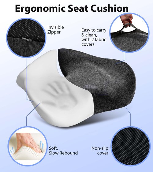 Airllantry Seat Cushion, Memory Foam Pressure Relief Coccyx Cushion for Tailbone Pain, Extra-Large Butt Pad for Office Chair, Car Seat, and Gaming Chair Pain Relief, Extra Cover