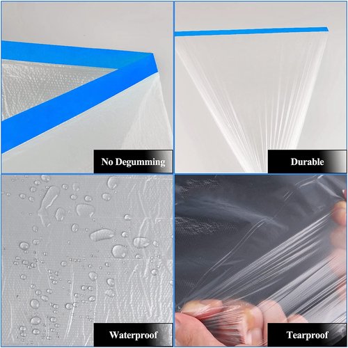 VECOPE 3-Piece Set,Pre- Masking Film Protection Covering Cloth Tape | for Automotive Covering Painting Paint Masking (8-Feet X 65-Feet)