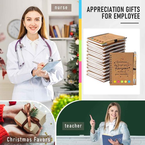 Chuangdi 40 Sets Christmas Employee Appreciation Gifts Thanksgiving Inspirational Notebook Journal with Sticky Notepad Bamboo Pen Bulk Thank You Gifts for Nurse Staff Team Coworker Teacher (Kraft)