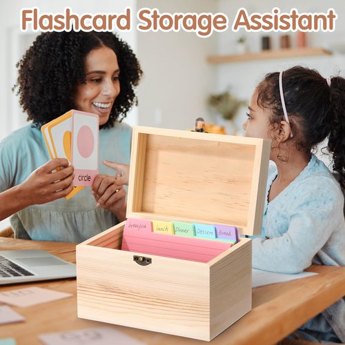 Burbell 4 Pcs Index Card Holder 3x5 Wooden Notecard Recipe Box Index Card Organizer Business Storage Case Flashcard Notecard Holders Gift Supplies for Back to School Home Office