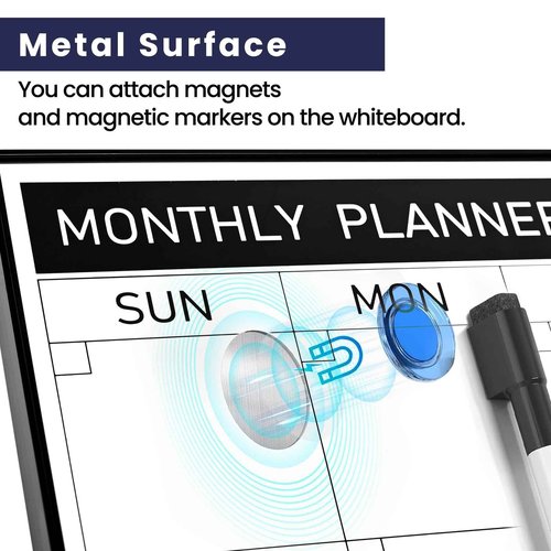 Lumspax Dry Erase Calendar with Cork, 24" x 18" Large Calendar Whiteboard for Wall, Black Narrow Frame Monthly Combination Board for School, Home, Office