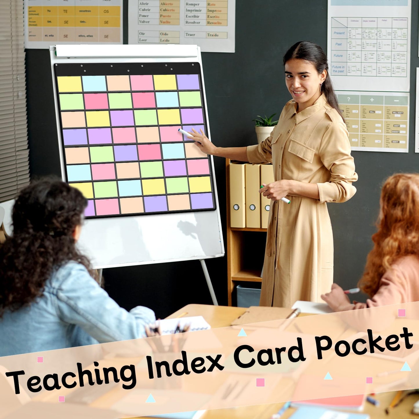 Humyoun 4" x 6" Index Card Holder Sleeve Hanging Wall Mount 48 Pocket Chart Organizer 48 Slot Plastic Index Chart for Display Business Office Classroom School Library Homework Profile
