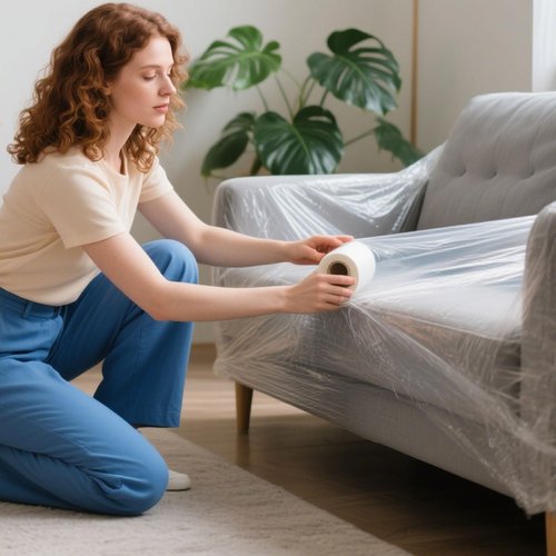 157.5" x 22 Yards Cushion Wrap Silk Film Waterproof, Cushion Wrap Silk Film Upholstery Cushion Wrap Easily Install Foam into Cushion Cover for Cushions, Packaging Wrap for Furniture Home Office Cover