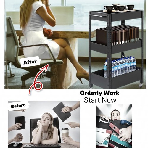 Nixeton 3-Tier Rolling Storage Cart with Handle – Metal Steel,Slim & Versatile, No-Screw Assembly, Heavy-Duty, Waterproof & Rust-Resistant, Perfect for Kitchen, Bathroom, Laundry,Office