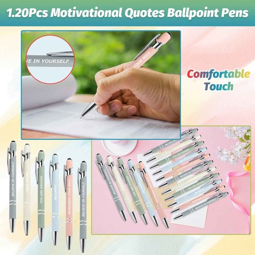 200 Pcs Inspirational Pens Kit with Stylus Tip & Sayings – 100 Motivational Pen + 100 Individual Bags – Uplifting Quote & Positive Ideas – For Teachers, Office,School,Meetings,Team Events(Foggy Hues)
