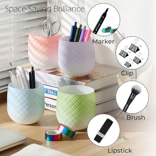 Y YOMA 2 Pack Pen Holder for Desk Cute Plastic Pencil Cup Pen Container Square Organizer Modern Aesthetic Design Desktop Storage Solution for Pens, Pencils, Marker, Makeup Brush, Gradient Blue