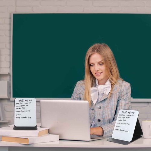 Dunzoom 4 Pcs Small Glass Desktop Whiteboard with Reversable Stand 8‘' x 6‘' Tabletop Mini Dry Erase Whiteboard Easel with 4 Markers Reusable Desk Notepad for Home Office School
