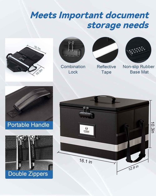 Oterri Large 2 Pack Fireproof Document Box With Lock, Portable File Safe Box Fireproof Waterproof For Hanging Letter&Legal Folders, Office Storage for Important Documents (Black)