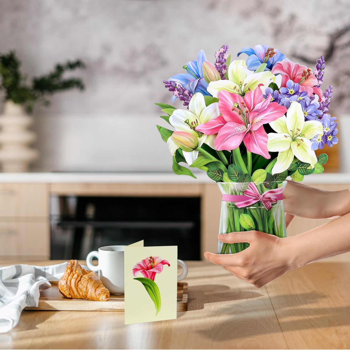 Airpark Pop Up Flower Cards, 3D Paper Flowers Bouquet Birthday Card 12’‘ with Blank Note and Envelope, Mother's Day, Get Well Greeting, Anniversary, Thank You, Easter Gifts Cards for Women Mom, Lillie