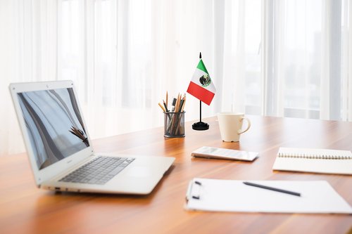 USA American & Mexico Mexican MX Desk Flags, US Mexico Table Flag, Small Mini American & Mexican MX Twin Table Office Flag, Miniature Mexican MX and US Desktop Flag With 13" Solid Black Pole, Black Base