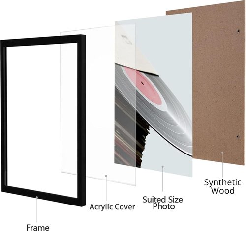 Eletecpro Vinyl Record Frame - Matte Black 12.5x12.5 Album Display | Fits 12x12 LPs - 4 Pack