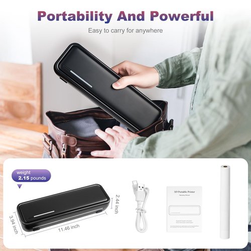 Fitrobust Portable Printer Wireless for Travel, Bluetooth Thermal Printer Supports 8.5 x 11 Inch Thermal Paper, Inkless Compatible with iOS, Android, Laptop for Office, Car and Home