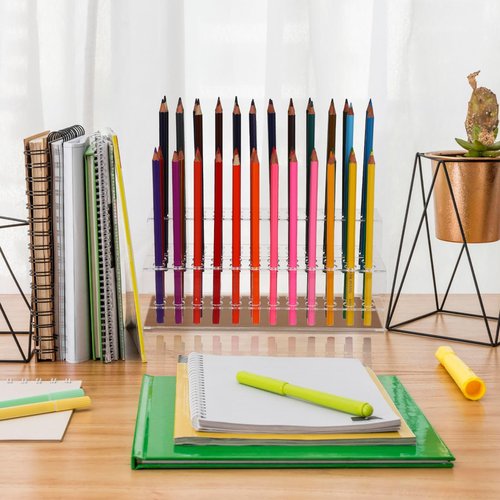 Acrylic Pen Holder, 48-Slots Pen Display Stand, Clear Art Brush Rack Makeup Brush Rack Organizer for Home Office Desk School Supplies