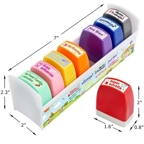 Teacher Stamp Spanish Self Inking Stamps for Classroom Motivational Grading Stamp Set for Kids School Homework Test Reward Supplies 8Pcs