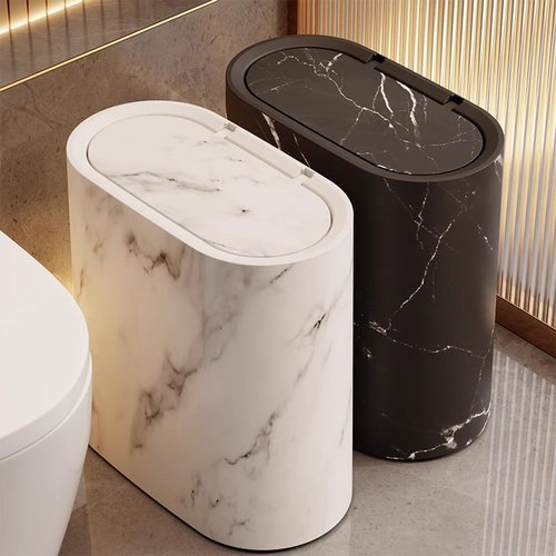 Wastebaskets, Bathroom Trashcans, Plastic Trash Can with Top Lid, Small Garbage Bin for Bathroom, Narrow Wastebasket, Modern Waste Basket for Home Indoor Hotel Kitchen Office (White)