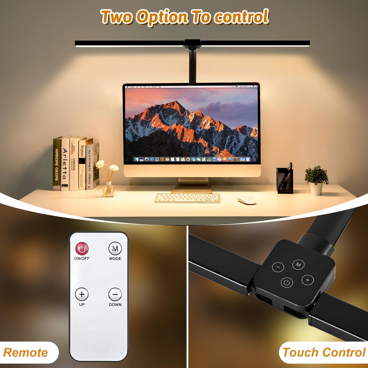 MACASA LED Desk Lamp for Office Dorm Home - Eye Caring Desk Light with Timer, Remote Control 24W Brightest Dual Screen Computer Monitor Gooseneck Dimmable Table lamp with Anti-Glare Cover Clamp