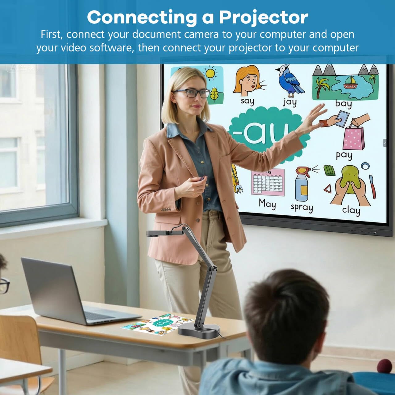 Kitchbar 4K USB Document Camera & Webcam for Teachers: 8MP USB with 3-Level LED Light & Mic & Image Invert,Fold, A3 Format for Teaching in Classroom/Distance Learning Educators(Mac/Windows/Chromebook