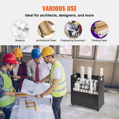 VEVOR Mobile Storage Cart, 50 Slot Wooden Roll File Organizer for Construction Plans, Maps, Posters, Architectural Blueprints - Home, Office, School
