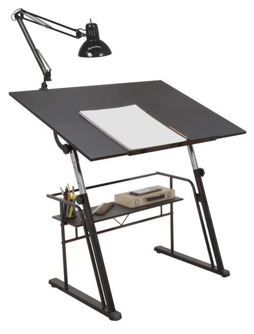Studio Designs Zenith Height Adjustable Drafting Table with Shelf in Black