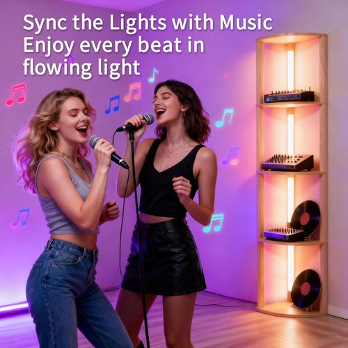RGBCW Smart Modern Floor Lamp - Color Changing with Music Sync | Whitewashed Oak, Perfect for Living Room & Bedroom