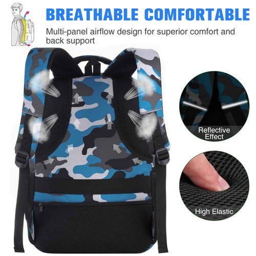 17 inch Backpack for Men,College Backpack School Bookbag for Teens,Travel Laptop Bookbag with USB Port and Headphone Hole,Camouflage Blue