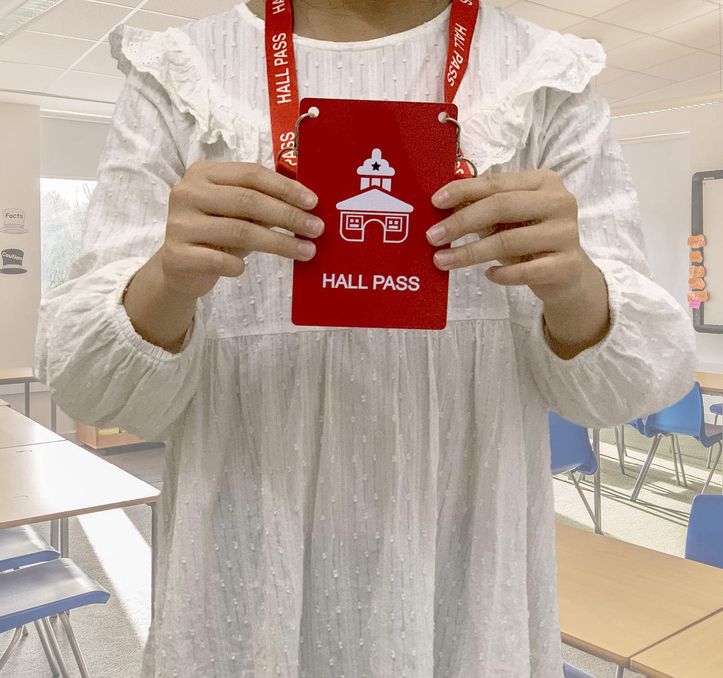 Hall Pass Lanyards with Large Card Passes, Unbreakable School Classroom 5 Inch Passes Set for Teacher Parents(Hall Bathroom Library Office & Nurse),5 Pcs(Hall)