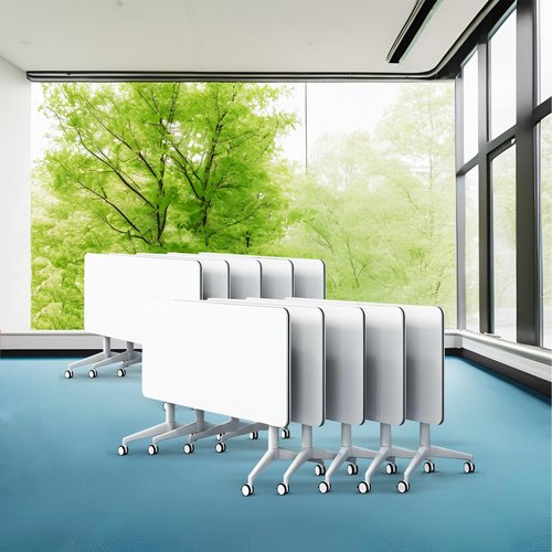 QXYXSM Conference Room Tables, Folding Conference Tables White Modular Conference Table Meeting Table with Wheels (10, 47.2")
