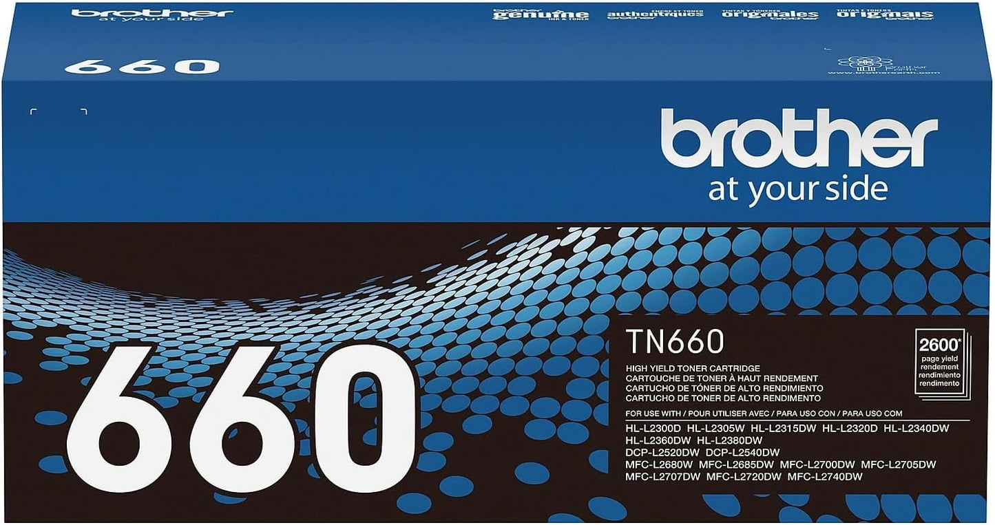 Brother TN-660 Black Toner Cartridge - High Yield for Up to 2,600 Pages | Retail Packaging