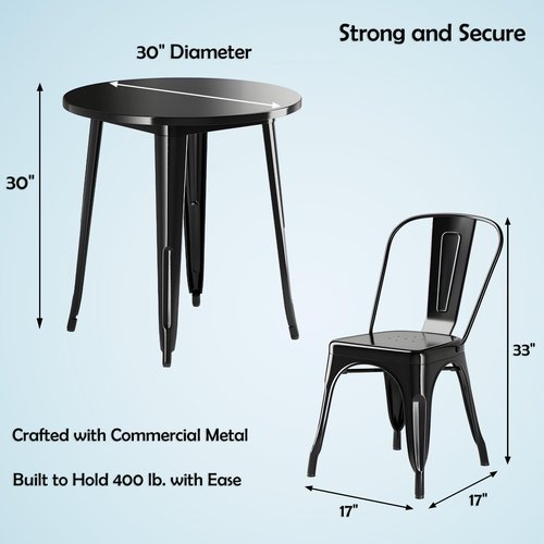 30" Round Metal Bistro Table Set – 5 Piece Indoor Outdoor Cafe Seating for Patio or Restaurant
