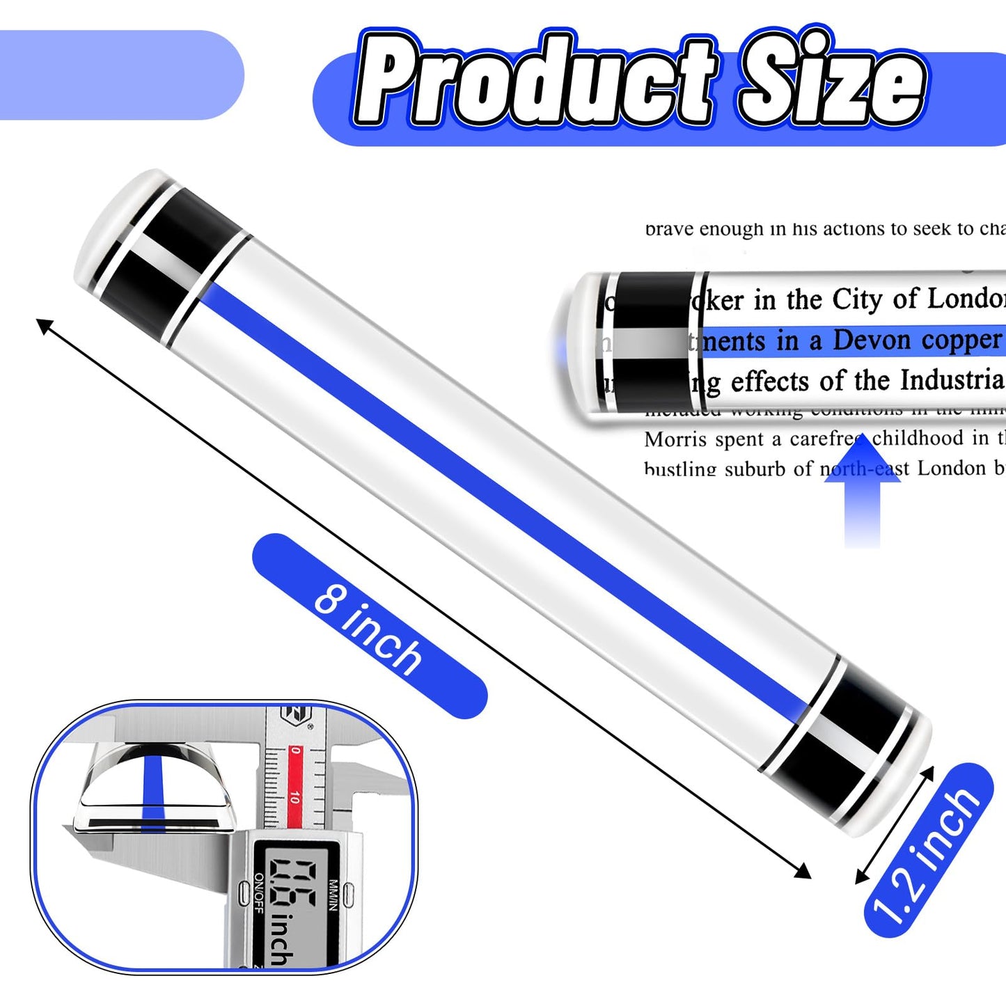 UCandy 2X Magnifying Ruler Bar for Reading, Line Magnifier with Guiding Line for Reading Small Prints, Bible, Books, Instructions, Cross Stitch Patterns (Blue line, 8")