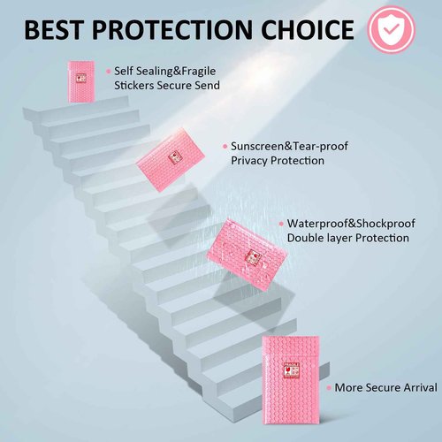 Large Bubble Mailers 12x18'' 100 Pack and 24PCS Fragile Stickers Pink Thick Waterproof Padded Poly Envelopes Bubble Wrap Mailers Self Seal Shipping Bag for Small Business Shipping Envelope Mailers #5