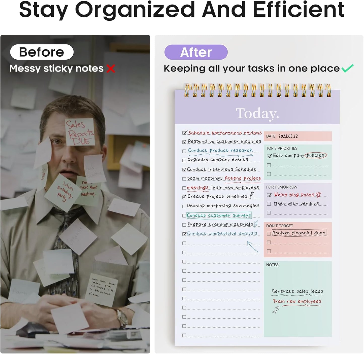 Taja To Do List Notepad - 6 Pack Undated Daily Planner with 52 Sheets | 9.8" x 6.5" for Work & Home