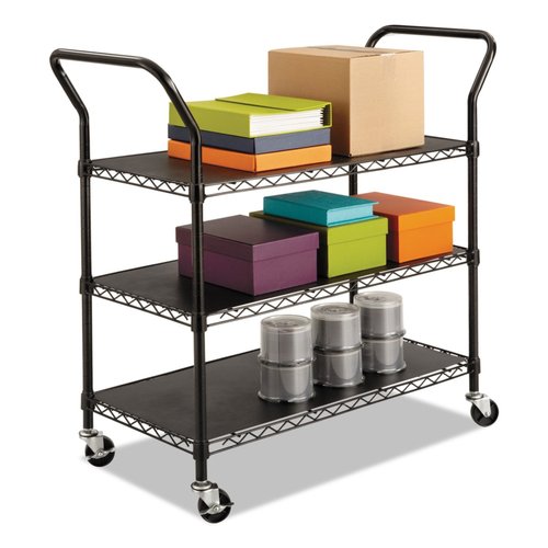Safco Products 5338BL Wire Utility Cart with 3 Shelves, Rated up to 600 lbs., Black