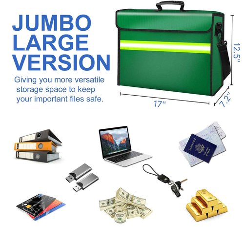 File Organizer Bag with Removable Folder Layers/Wallet,6500°F Fireproof Document Organizer with Lock&Reflective Strip,Portable Home Travel Safe Storage Box for Important Documents(14.1x9.5x4.2 inches)