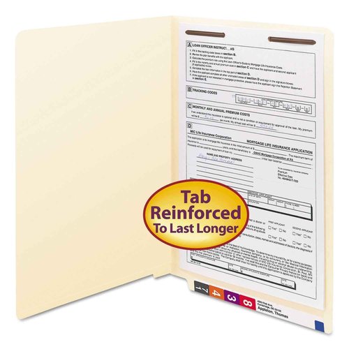 Smead End Tab Fastener File Folder, Shelf-Master® Reinforced Straight-Cut Tab, 1 Fastener, Legal Size, Manila, 50 per Box (37110)