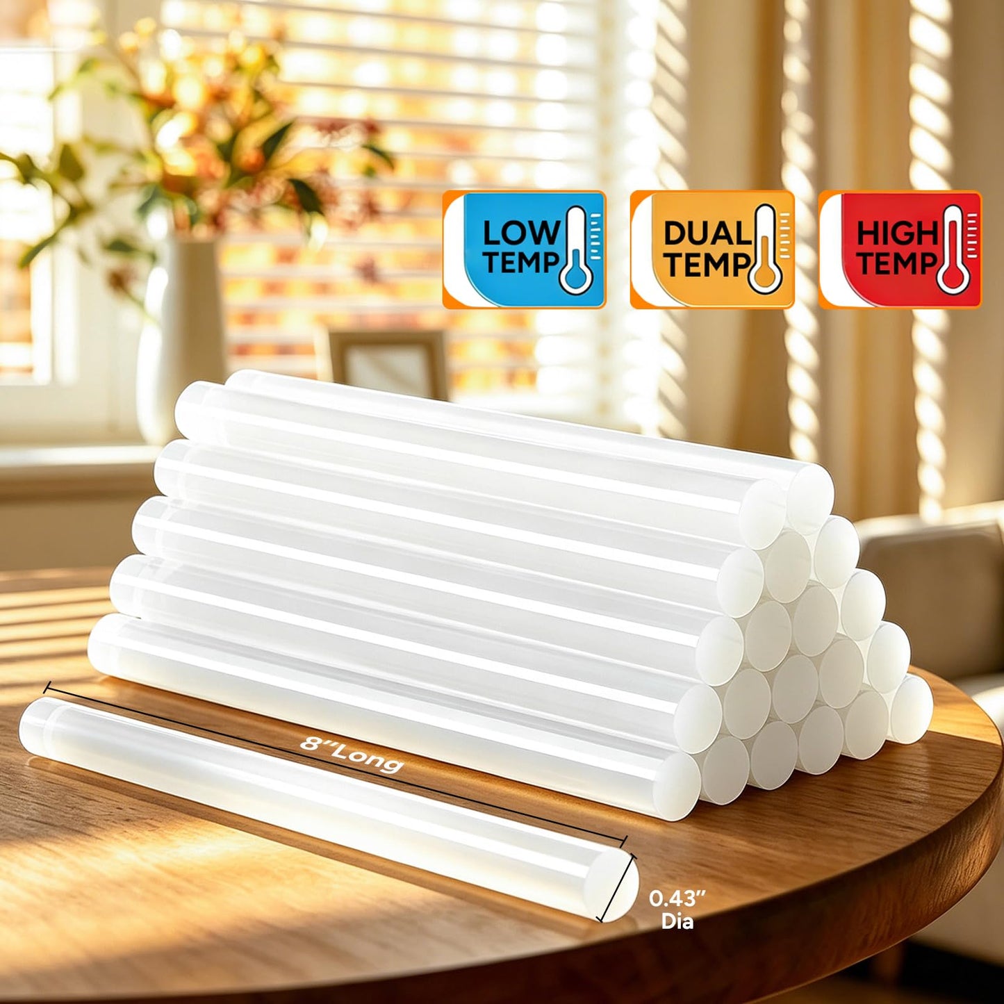 Thinklearn 20 PCS High Performance Full Size Hot Glue Sticks 8" X 0.43", Large Glue Sticks for Home & School Crafting, Repairs and DIY Projects