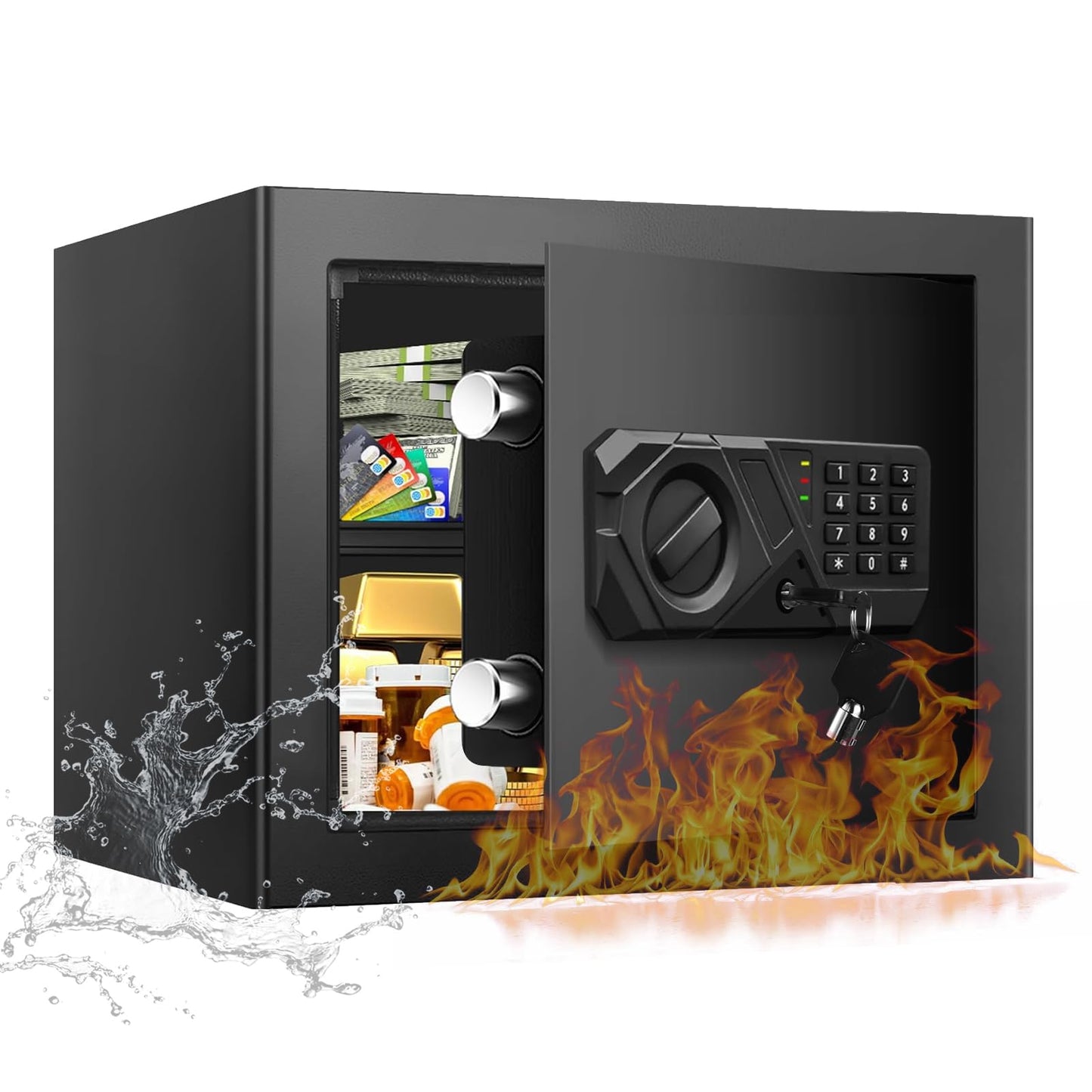 1.2 Cub Small Fireproof Safes for Home, Digital Home Safe Fireproof Waterproof with Programmable Keypad, Spare Keys and Removable Shelf, Fire Safe Box for Document Money Valuables