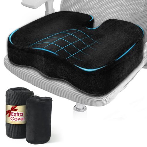 NAJOFAN 4-Inch Thick Firm Memory Foam Seat Cushion for Tailbone, Hip & Sciatica Pain Relief, Ideal for Office & Car, with Extra Mesh Cover, Easy to Clean, Perfect for Seniors