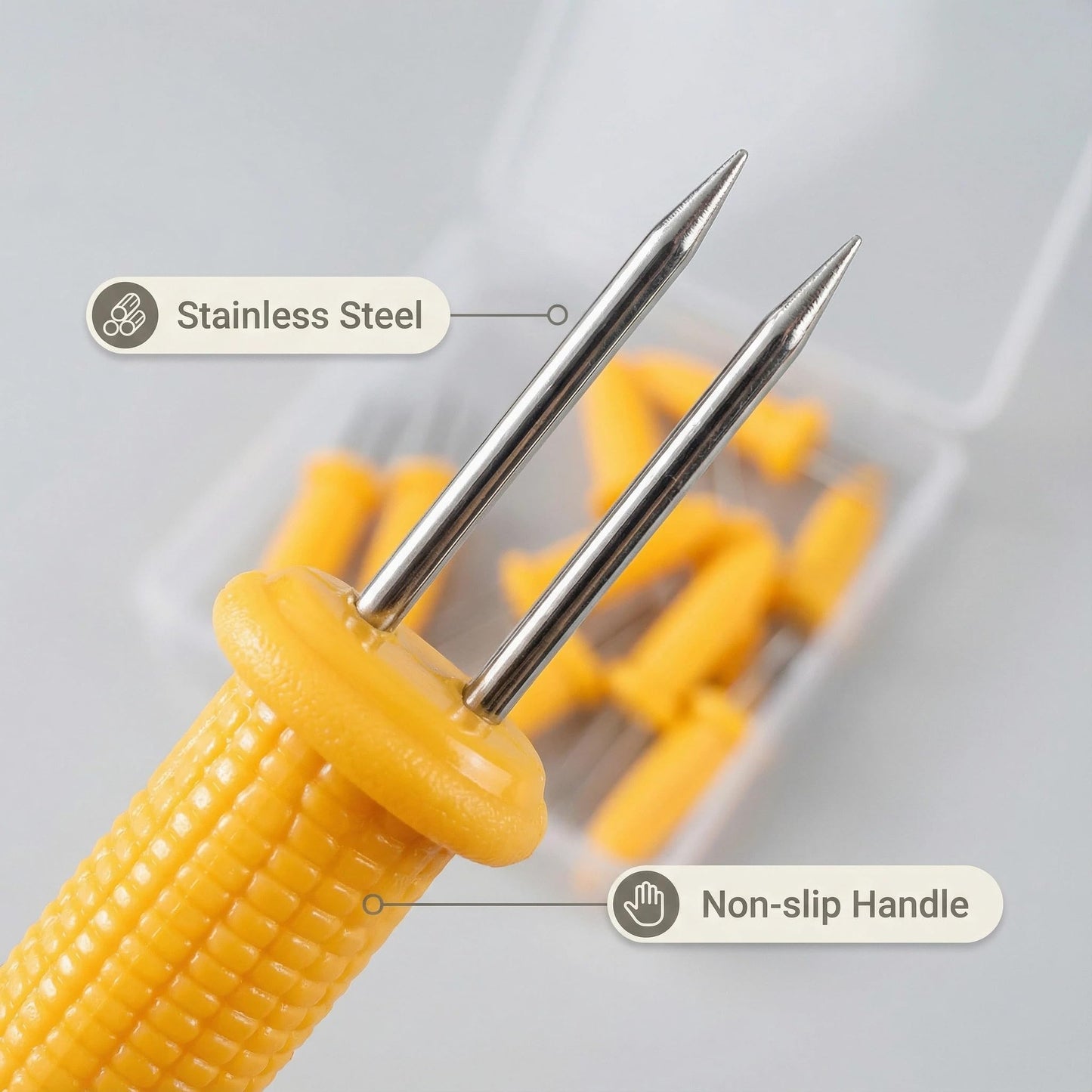 Stainless Steel Corn Holders 10 Packs with Heat-Resistant Handles & Case, for BBQ Camping Picnic, Dishwasher Safe Corn Cob Forks Skewers Kitchen Tools
