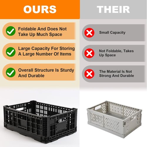 JGLDG Collapsible Storage Bin Container，52 Liter Transfer heavy duty plastic storage box , Versatile Storage Basket milk crates (1)