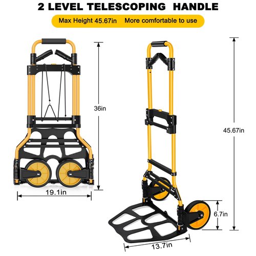 350 LB Capacity Upgraded Folding Hand Truck Dolly,Portable Dolly Cart with Telescoping Handle，Rubber Wheels and Aluminum Wheel Frame for Moving,Shopping,Travel,Office Use.