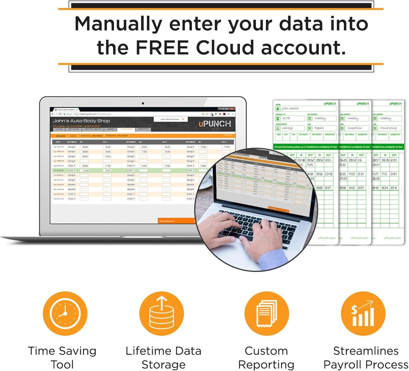 uPunch HN2500 Time Clock Bundle - Automatic Employee Time Tracking System with 100 Cards & Keys