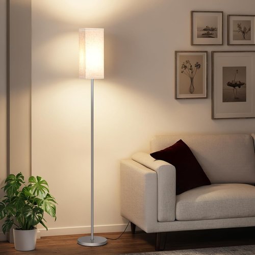 Skiennix 64.6'' Modern Floor Lamp - Minimalist Standing Lamp with Foot Switch | Silver & Beige Finish