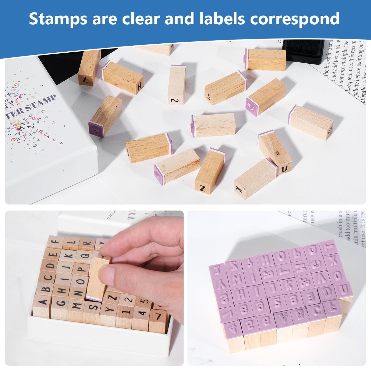 CraftyManor 39 PCS Small Letter Stamps and Ink Pad for Crafting, Clay Alphabet Wooden Rubber Stamp Kit, DIY Craft Scrapbook Supplies for Card Making (Small-41PCS)