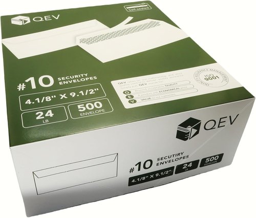 No 10 Security Self-Seal Envelopes by [Brand Name] - 500ct | 24lb White Paper with Security Tint for Privacy