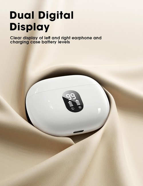 ZZU Wireless Earbuds, 2025 Ear Buds with Big Bass Stereo Sound, Lightweight Bluetooth Earbuds with 48 Hours Playtime, in-Ear Fit Earphones, IPX7, Hands-Free Calls with AI for iPhone, Android, Pad