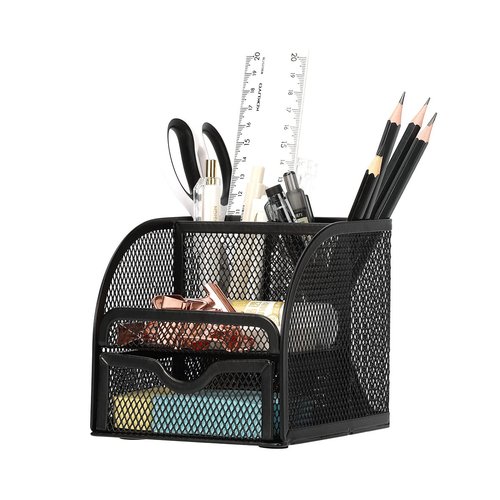 Jaugufiy Metal Mesh Pen Holder Desk Organizer Pencil Holder Pencil Organizer Stationery Organizer Pen Pot Makeup Brush Organizer for Home School Office (Pink)