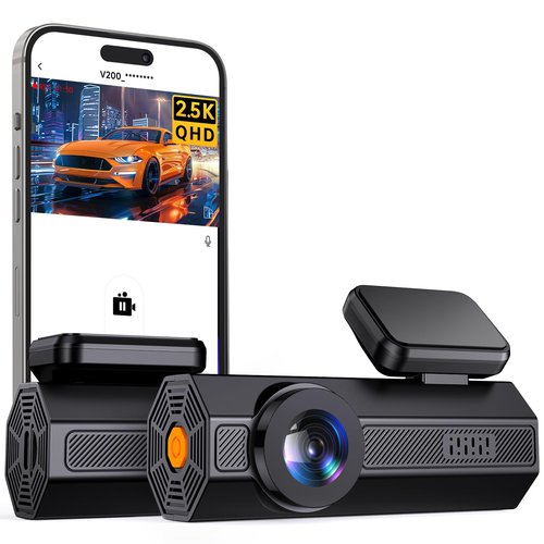 Dash Cam, 2.5K Dash Camera for Cars, V200 WiFi Dash Cam Front, Wireless Dashcam with App, WDR Night Vision, G-Sensor Dashcams for Cars, 24H Parking Mode, Loop Recording, Support 256GB Max